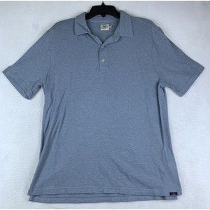 Faherty Shirt Men's Large Blue Short Sleeve Striped Beach Polo Shirt